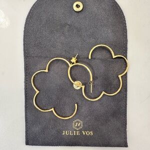 Julie Vos large gold textured gardenia hoop earrings with bag